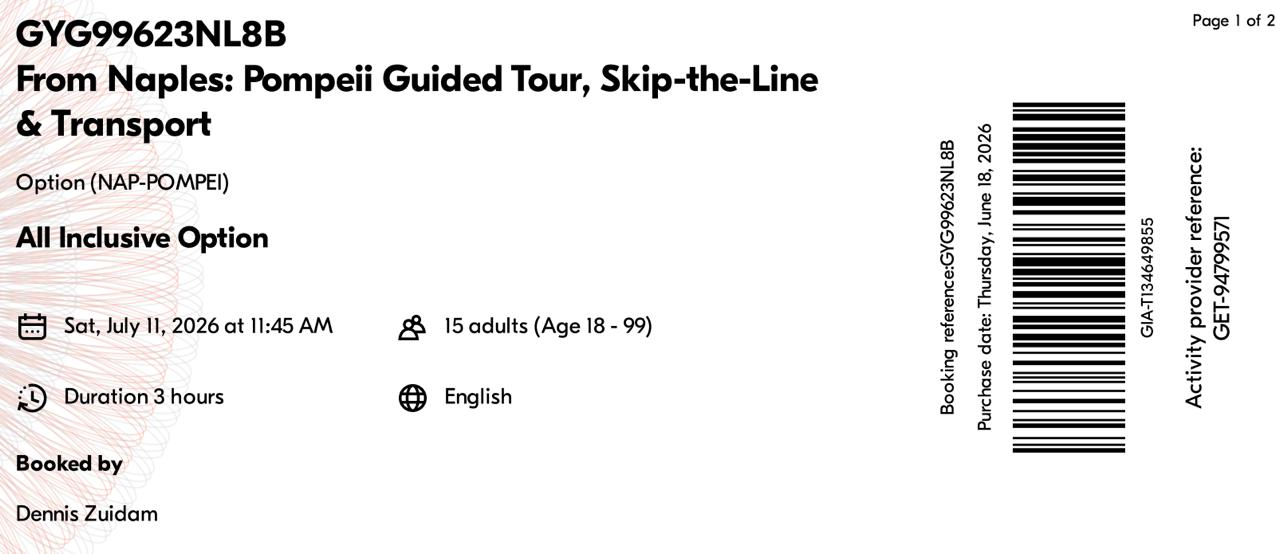 Ticket voor de Pompeï-tour